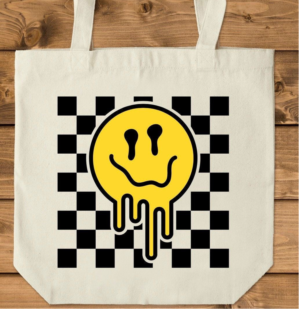 Checkered Melting Smiley Tote Bag