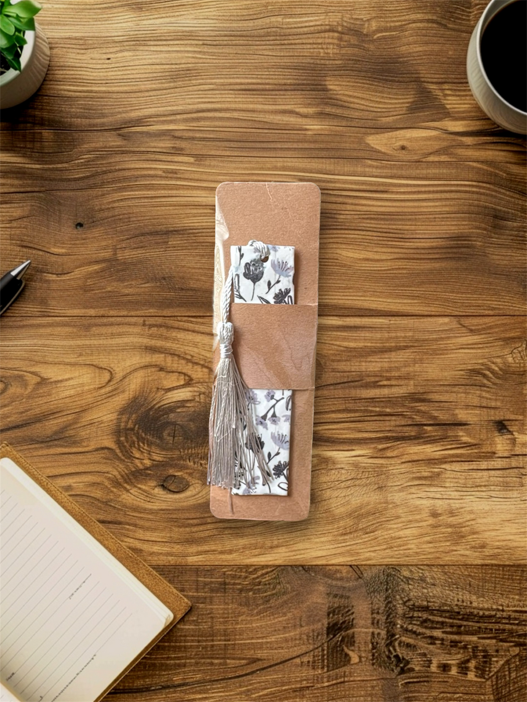 Clay Monochromatic Floral Bookmark