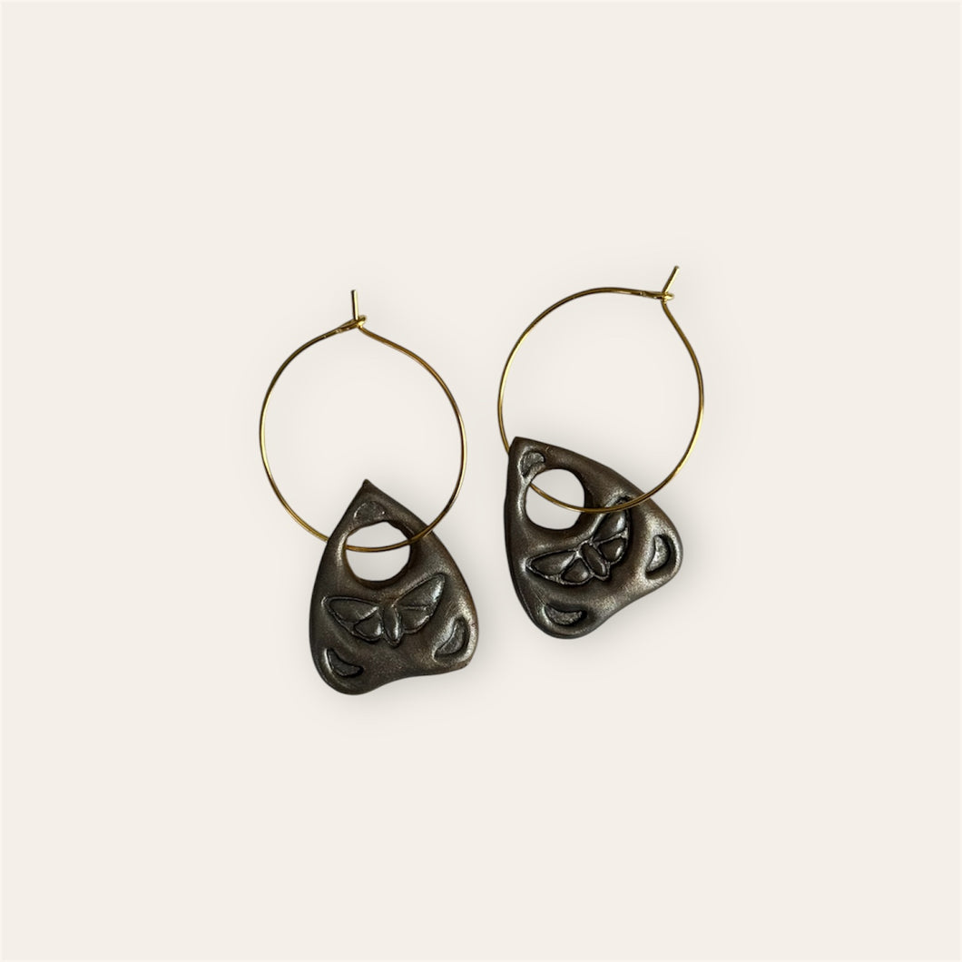 Luna Moth Planchette Hoop Earrings