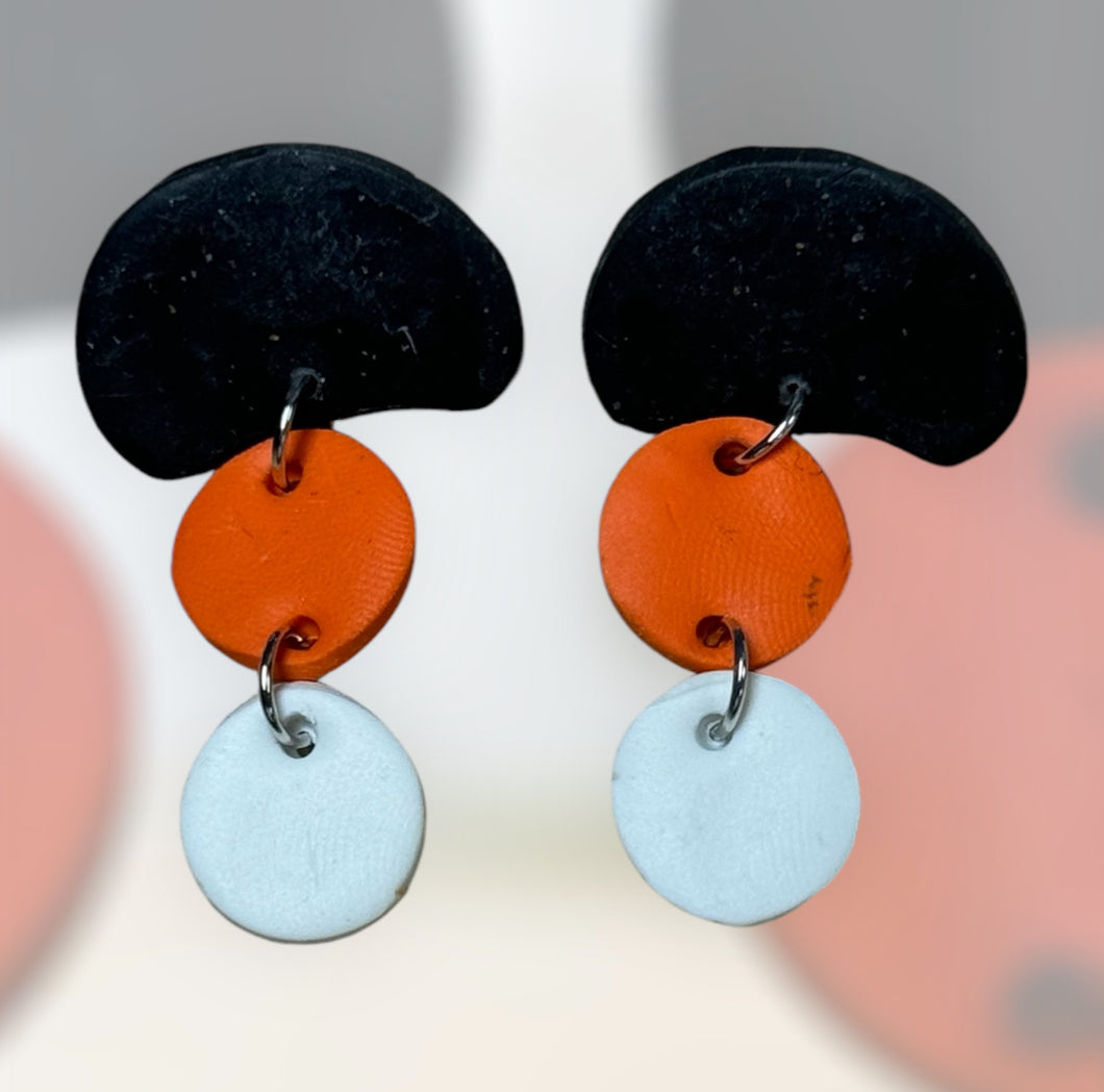 Black, Orange & White Dangle Stud